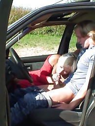 Young man picks up the hitchhiking granny and tags her pussy with his throbbing cock